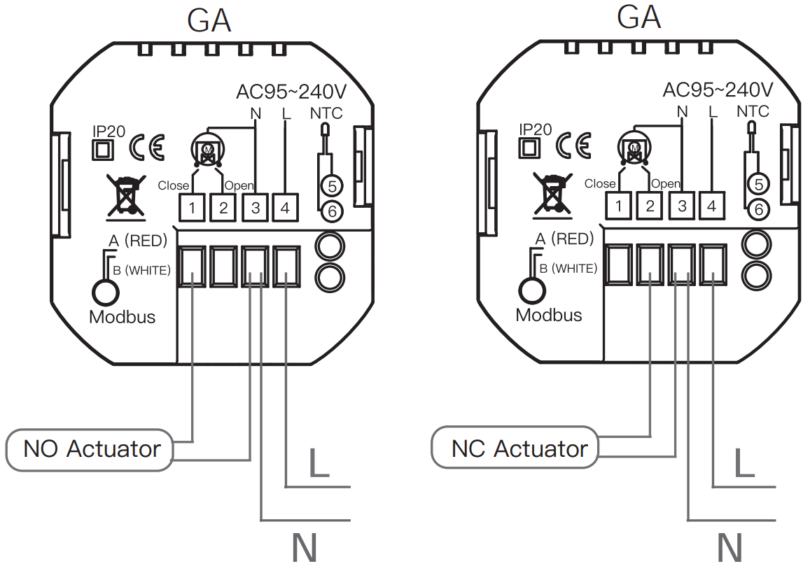 Câblage électrique du thermostat tactile ZigBee Moes ZHT-006-GA-XX-MS